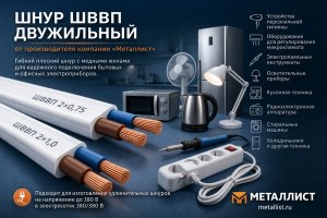 Шнур ШВВП двухжильный и трёхжильный от производителя компании «Металлист»: назначение, устройство, особенности применения и правила выбора