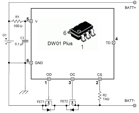 Схема модуля защиты литиевого аккумулятора на DW01